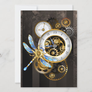 Steampunk Clock with Mechanical Dragonfly Card