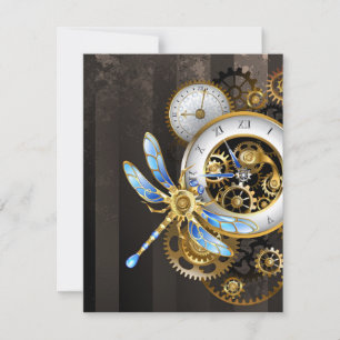 Steampunk Clock with Mechanical Dragonfly Card