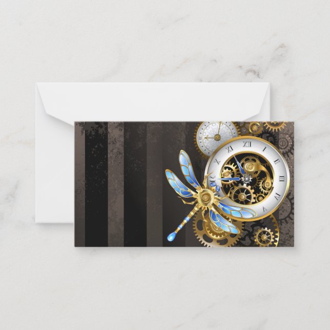 Steampunk Clock with Mechanical Dragonfly Card (Front)