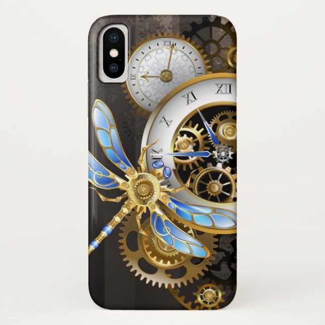 Steampunk Clock with Mechanical Dragonfly Case-Mate iPhone Case (Back)
