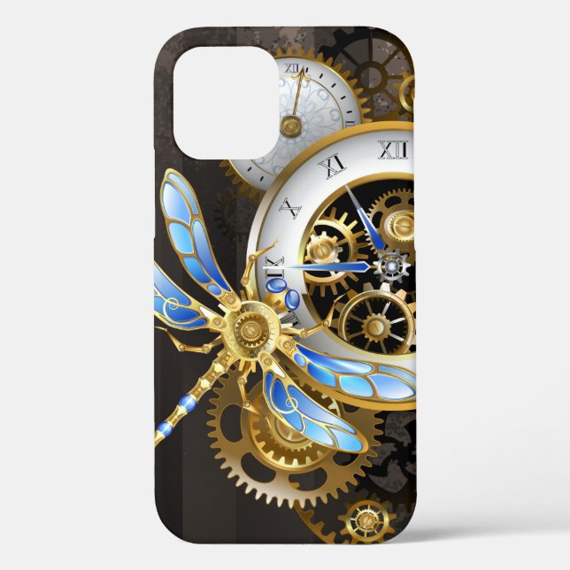 Steampunk Clock with Mechanical Dragonfly Case-Mate iPhone Case (Back)