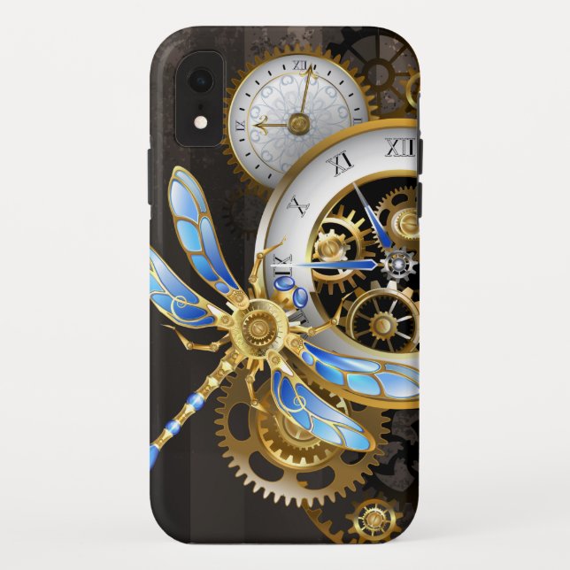 Steampunk Clock with Mechanical Dragonfly Case-Mate iPhone Case (Back)