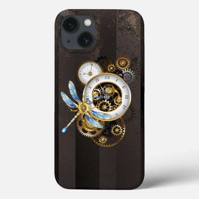 Steampunk Clock with Mechanical Dragonfly Case-Mate iPhone Case (Back)