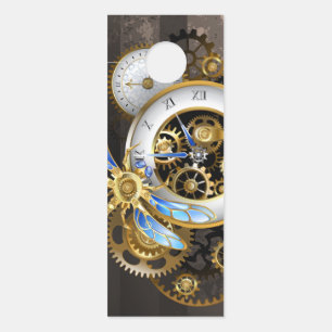 Steampunk Clock with Mechanical Dragonfly Door Hanger