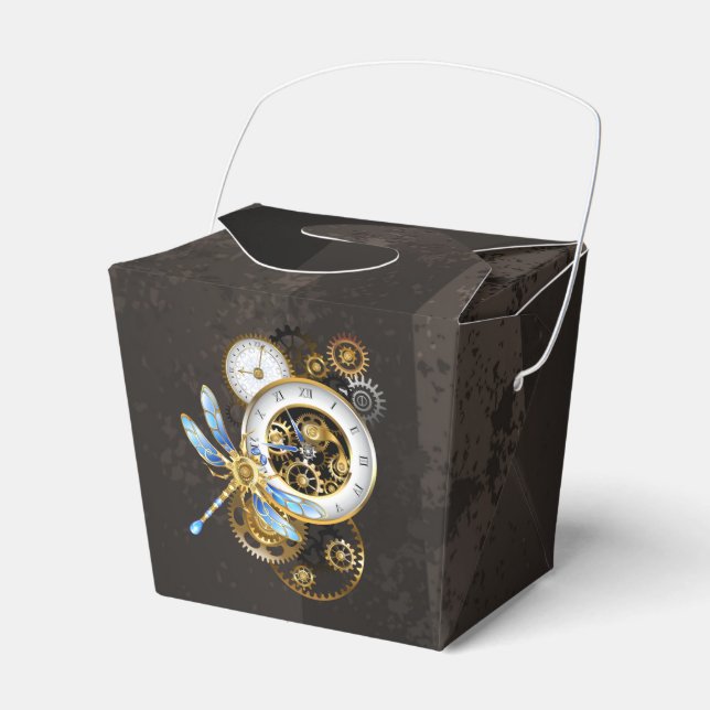 Steampunk Clock with Mechanical Dragonfly Favor Box (Front Side)