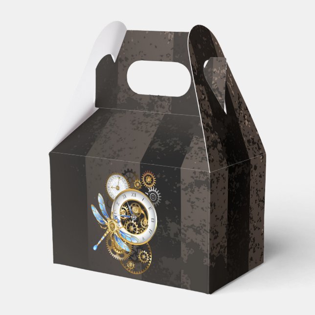 Steampunk Clock with Mechanical Dragonfly Favor Box (Front Side)