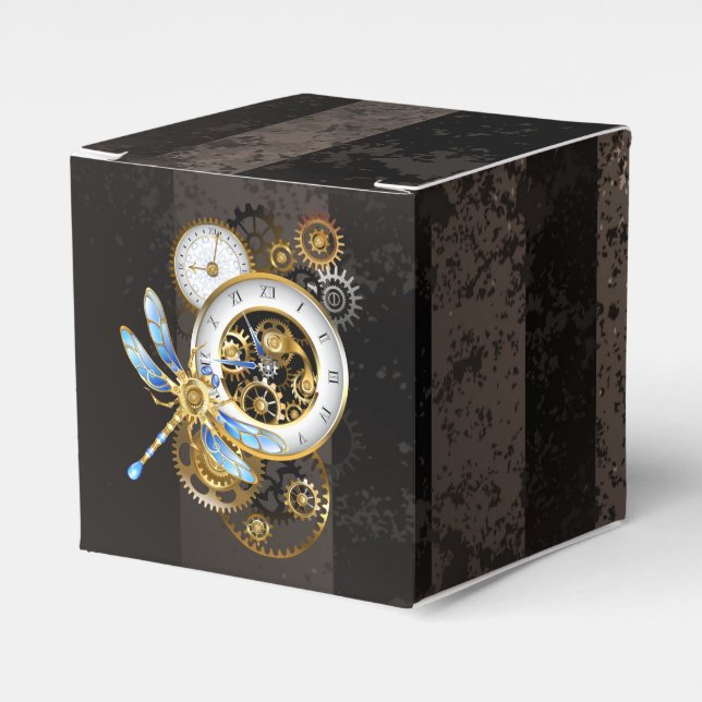 Steampunk Clock with Mechanical Dragonfly Favor Box (Front Side)