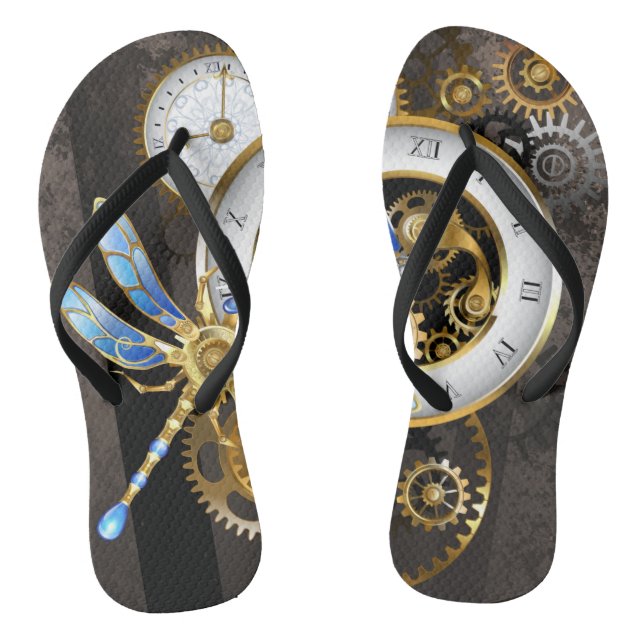 Steampunk Clock with Mechanical Dragonfly Flip Flops (Footbed)