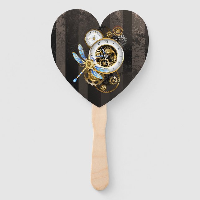 Steampunk Clock with Mechanical Dragonfly Hand Fan (Front)