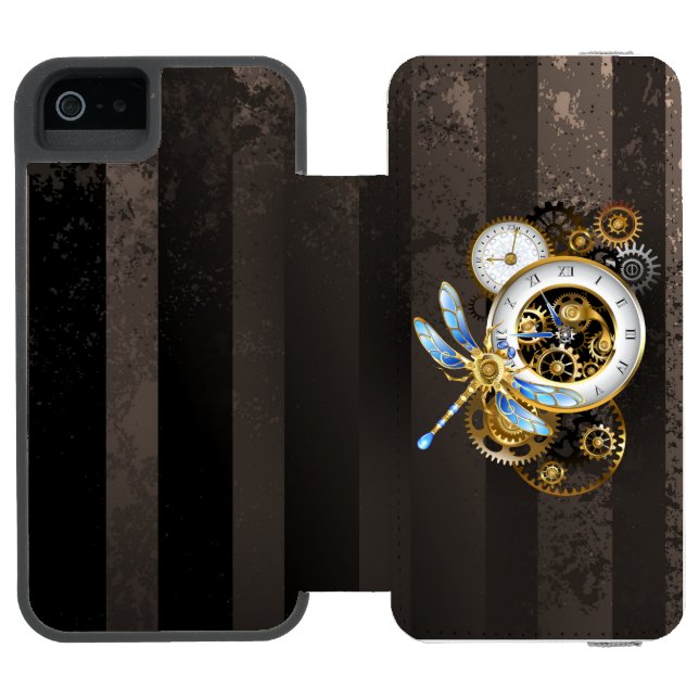 Steampunk Clock with Mechanical Dragonfly Incipio iPhone Wallet Case (Folio Open)