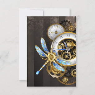 Steampunk Clock with Mechanical Dragonfly Invitation