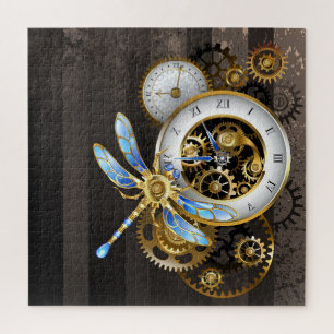 Steampunk Clock with Mechanical Dragonfly Jigsaw Puzzle