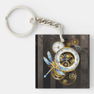 Steampunk Clock with Mechanical Dragonfly Keychain
