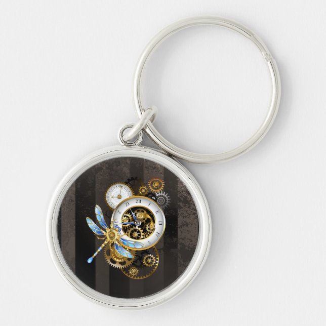 Steampunk Clock with Mechanical Dragonfly Keychain (Front)