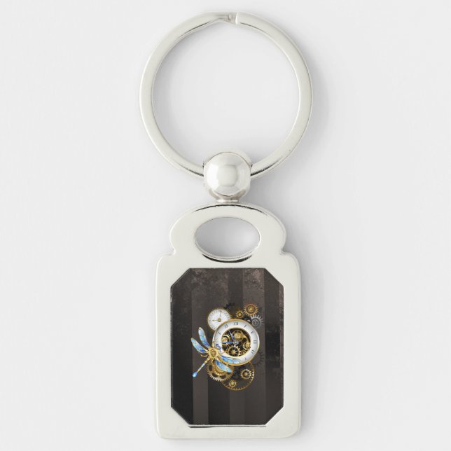 Steampunk Clock with Mechanical Dragonfly Keychain (Front)