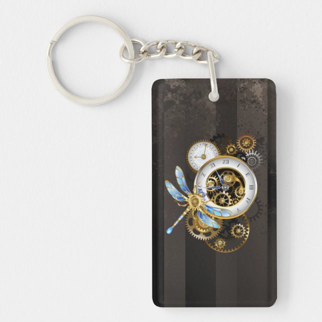 Steampunk Clock with Mechanical Dragonfly Keychain (Front)