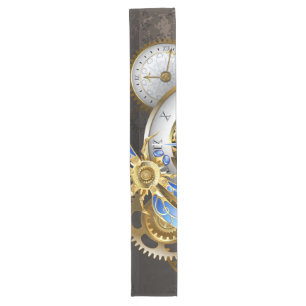 Steampunk Clock with Mechanical Dragonfly Long Table Runner