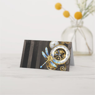 Steampunk Clock with Mechanical Dragonfly Loyalty Card