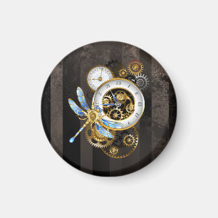 Steampunk Clock with Mechanical Dragonfly Magnet