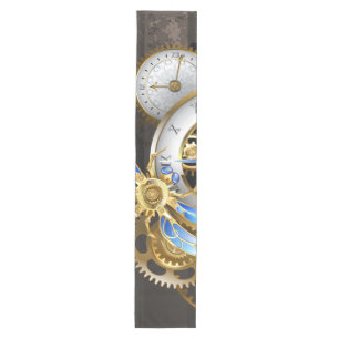 Steampunk Clock with Mechanical Dragonfly Medium Table Runner