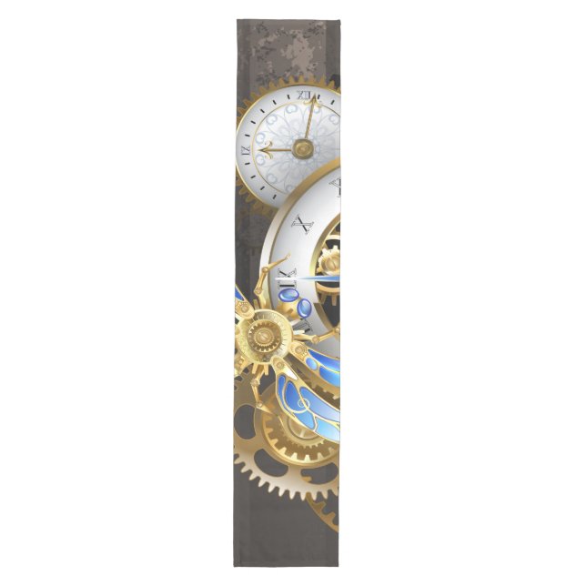Steampunk Clock with Mechanical Dragonfly Medium Table Runner (Front)