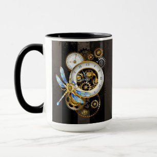 Steampunk Clock with Mechanical Dragonfly Mug