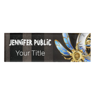 Steampunk Clock with Mechanical Dragonfly Name Tag
