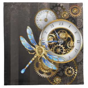 Steampunk Clock with Mechanical Dragonfly Napkin