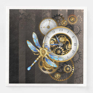 Steampunk Clock with Mechanical Dragonfly Napkin