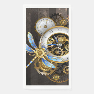 Steampunk Clock with Mechanical Dragonfly Napkin