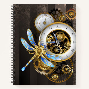 Steampunk Clock with Mechanical Dragonfly Notebook