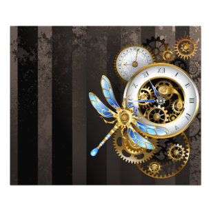 Steampunk Clock with Mechanical Dragonfly Photo Print