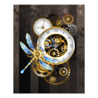 Steampunk Clock with Mechanical Dragonfly