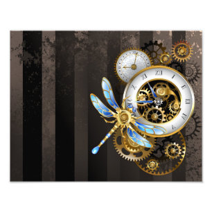 Steampunk Clock with Mechanical Dragonfly Photo Print