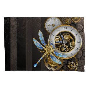 Steampunk Clock with Mechanical Dragonfly Pillowcase