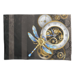 Steampunk Clock with Mechanical Dragonfly Pillowcase
