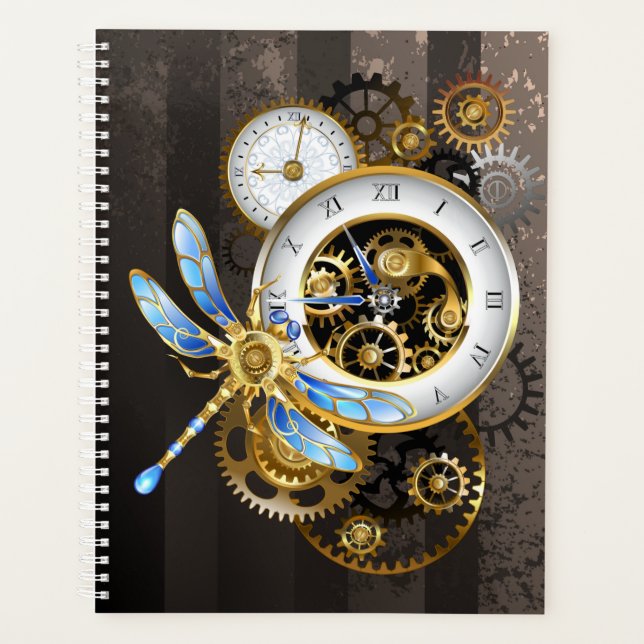 Steampunk Clock with Mechanical Dragonfly Planner (Front)