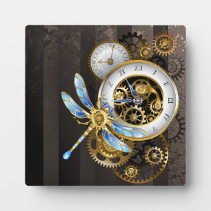 Steampunk Clock with Mechanical Dragonfly Plaque