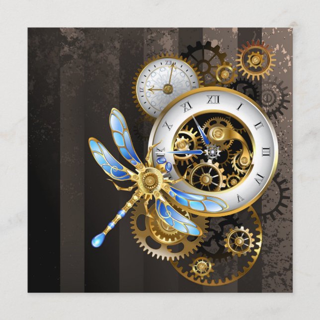 Steampunk Clock with Mechanical Dragonfly Program (Front)