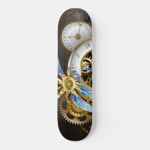 Steampunk Clock with Mechanical Dragonfly Skateboard