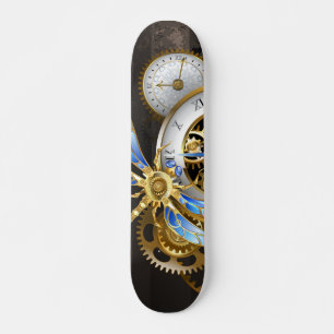 Steampunk Clock with Mechanical Dragonfly Skateboard