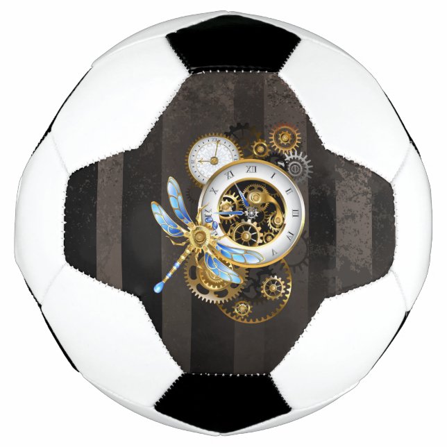 Steampunk Clock with Mechanical Dragonfly Soccer Ball (Front)