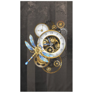 Steampunk Clock with Mechanical Dragonfly Tablecloth