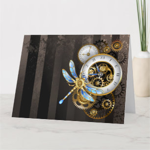 Steampunk Clock with Mechanical Dragonfly Thank You Card