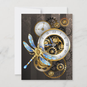 Steampunk Clock with Mechanical Dragonfly Thank You Card
