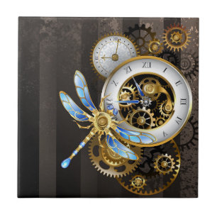 Steampunk Clock with Mechanical Dragonfly Tile