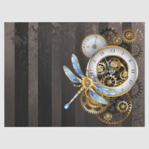 Steampunk Clock with Mechanical Dragonfly Tissue Paper