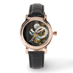 Steampunk Clock with Mechanical Dragonfly Watch
