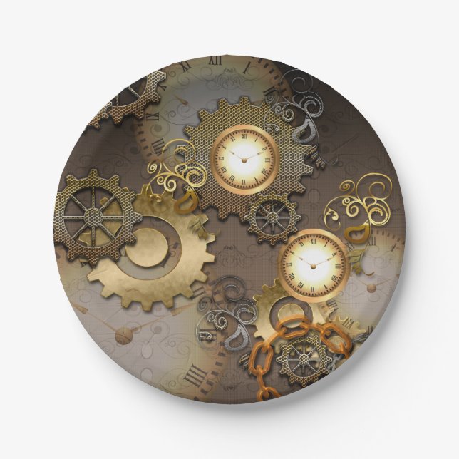 Steampunk, clocks and gears paper plate (Front)
