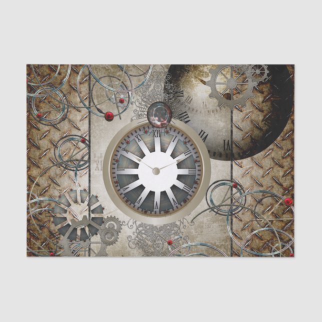 Steampunk, clocks and gears tissue paper (Front)